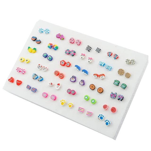 Women Plastic Crystal Small Stud Earrings Set Girl Heart Star Animal Moon Crown Sun Flower Earring Brincos Jewelry