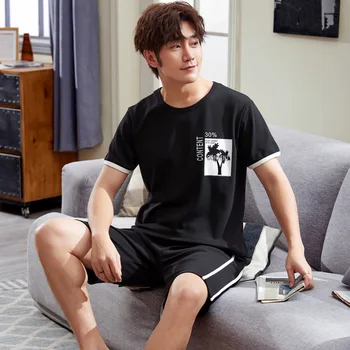 

Pajamas Men'S Summer New Style Large Size Casual Short Sleeve Shorts Pure Cotton Comfortable-Outer Wear Homewear Set