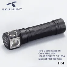 Skilhunt H04 H04R H04F Cree XM-L2 светодиодный фонарь для фар два пользовательских UI RCR123 CR123A 18650 налобный фонарь с магнитом плоский хвост