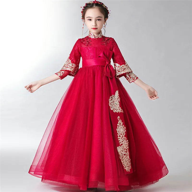 Элегантные вечерние платья принцессы для девочек на год, праздники, длинное платье на выпускной, модное платье в китайском стиле для дня рождения, свадьбы
