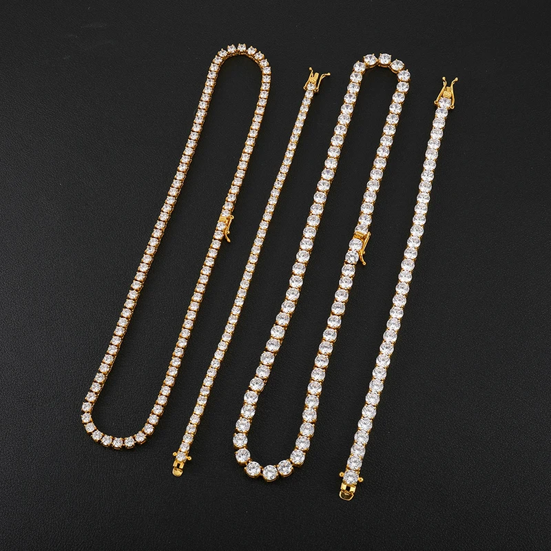 

3/4/5mm Iced Out Bling 1 Row Micro Paved Cubic Zircon Tennis Chain Necklace For Men Hip Hop Jewelry Gift