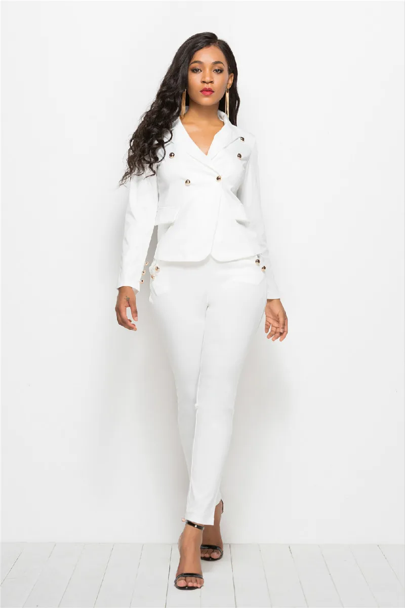 New Fashion Women Work Pant Suits 2 Piece Set Sexy Casual Office Lady Pant Suits of High Quality OL Blazer Suit Black White