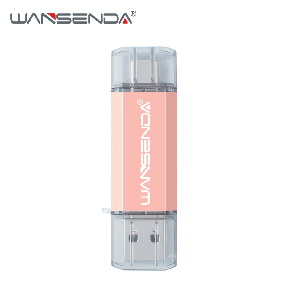 Original WANSENDA USB Flash Drive OTG 2 in 1 USB3.0& Type C Pen Drive 32GB 64GB 128GB 256GB 512GB Pendrive for Type-C Mobile - Цвет: Rose Gold