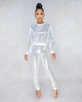 

Autumn Winter Women Two Piece Set Full Sequin Bomber Jacket + Pant Suit Casual Outfits 2 Piece Matching Sets Gradient Tracksuit