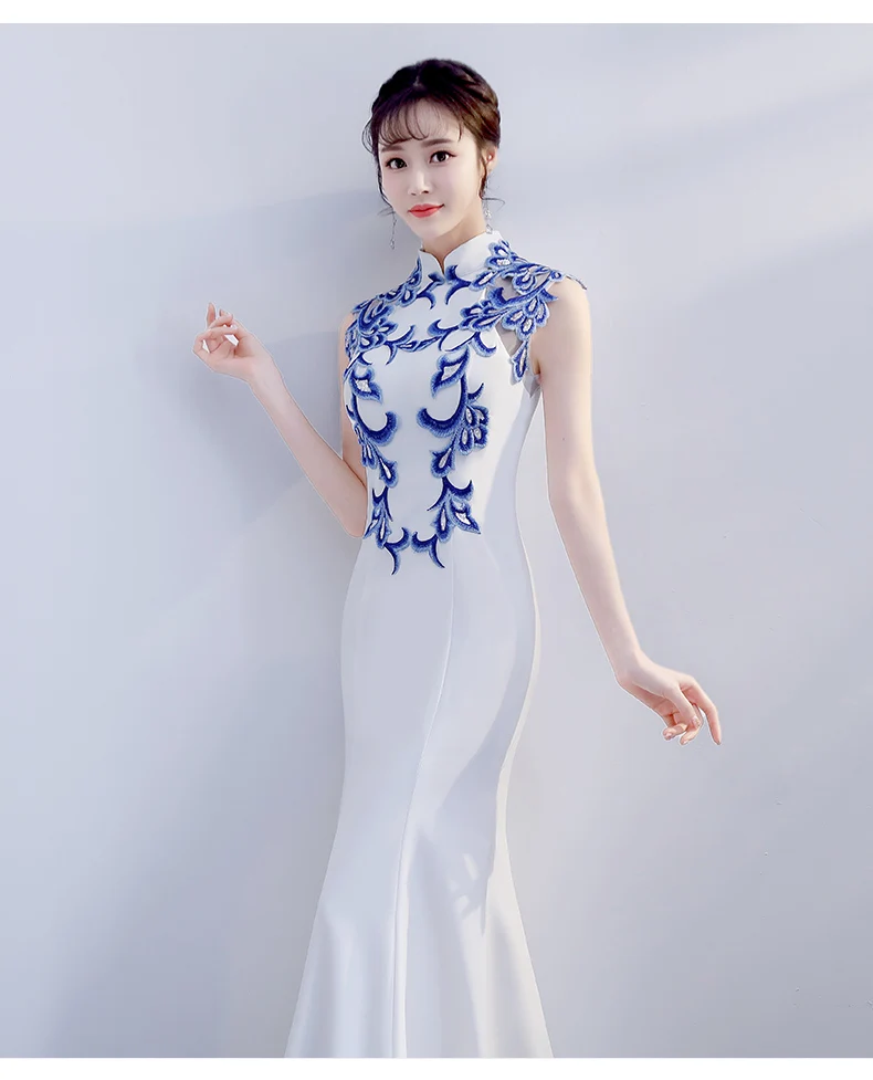 Новое китайское традиционное платье женские тонкие Cheongsam вышивка блестками современный Восточный длинный Ципао вечернее платье Размер XS-3XL