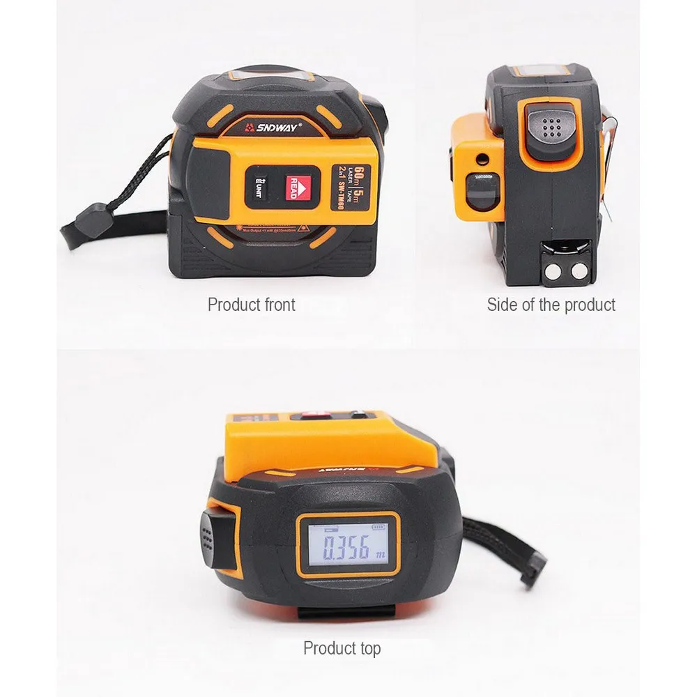 2 In 1 Laser Distance Meter Range Finder 40M 60M Laser Tape Measure Digital Retractable Laser Rangefinder Ruler Survey Tool 5m