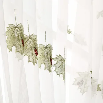 

Luxury Embroidery Maple Leaf Tulle for Bedroom Window Screen Ladybird Design Sheer Curtains for Bedroom Kitchen Panel