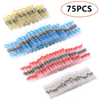 

75PCS Solder Seal Sleeve Wire Connectors Heat Shrink Butt Connector Waterproof Insulated Butt Splice Wire Terminals for Car Boat