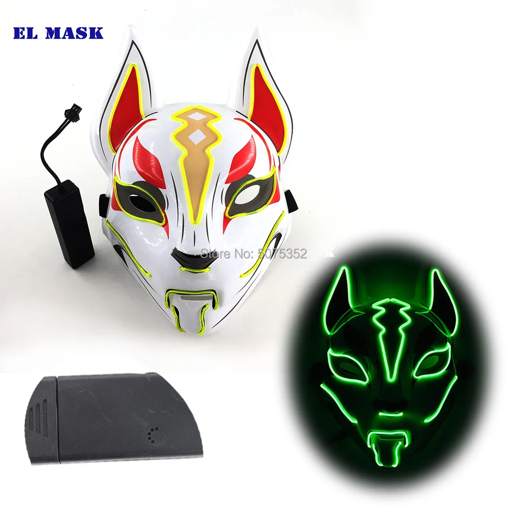 Women's Costumes Anime Expro Decor Japanese Fox Mask Neon Led Light Cosplay Mask Halloween Party Rave Led Mask Dance DJ Payday Costume Props wonder woman costume Cosplay Costumes