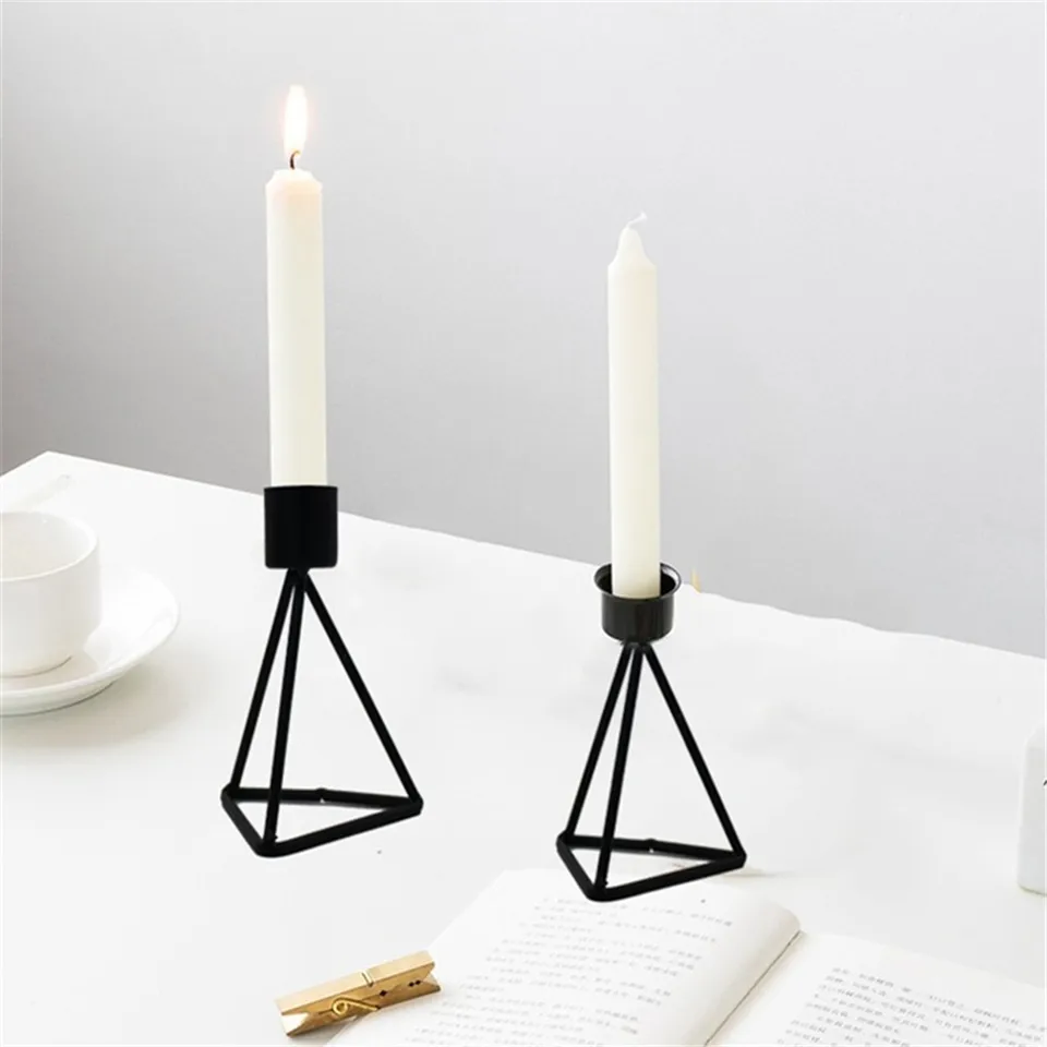 Nordic Style Candle Holder Black Geometric Candlestick Wrought