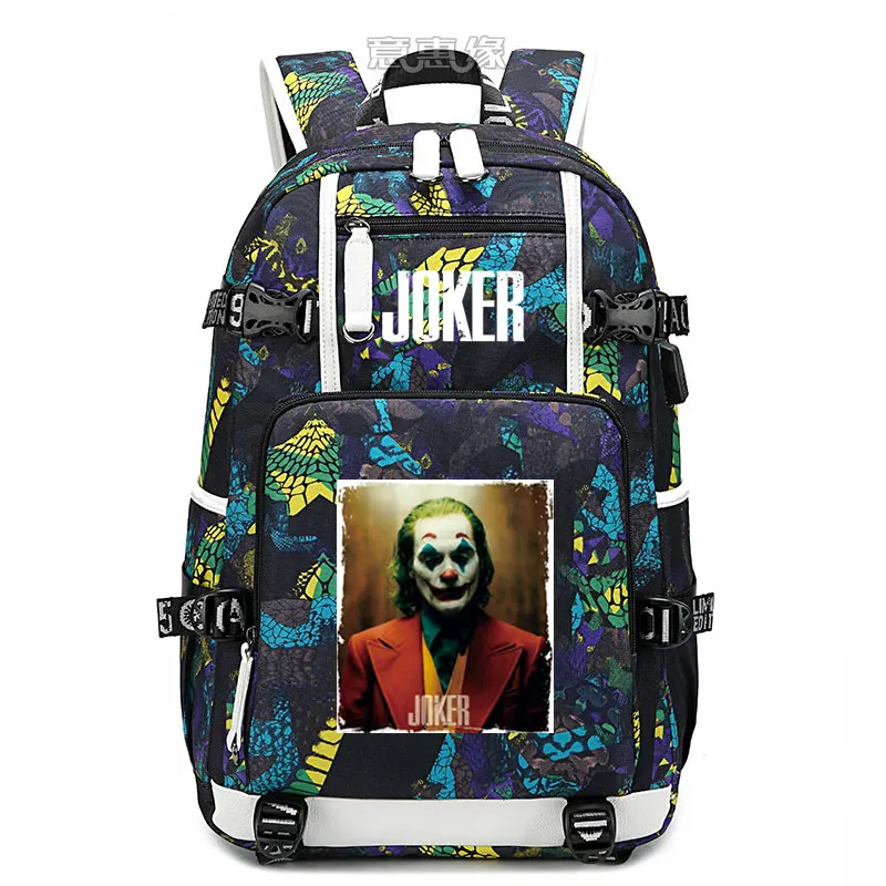 Новинка, рюкзак joker Joaquin Phoenix, сумка для ноутбука, мужские дорожные сумки, USB, Оксфорд, рюкзак