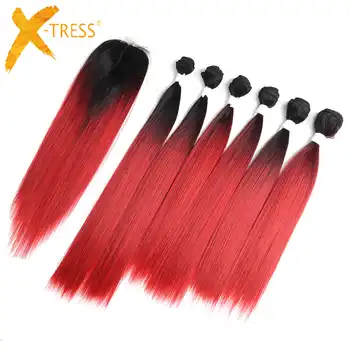 Yaki Straight Synthetic Hair Bundles With Closure 14 18inch X