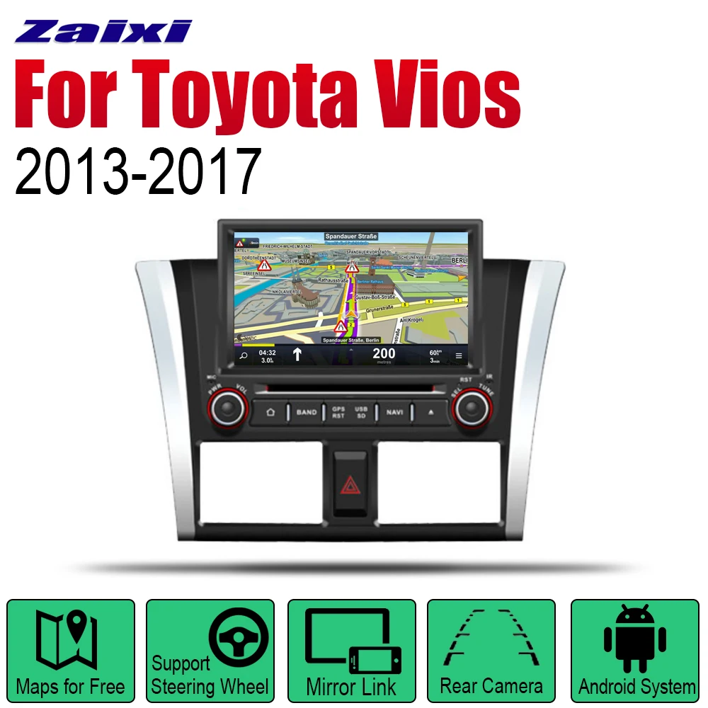 

ZaiXi Android Car DVD GPS Navi for Toyota Vios 2013~2017 player Navigation WiFi Bluetooth Mulitmedia system audio stereo EQ
