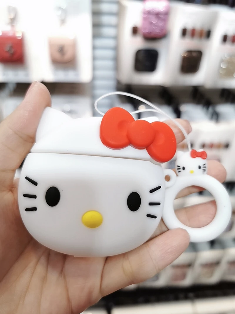 Мягкий силиконовый чехол для гарнитуры hello kitty для AirPods 1/2, чехол для зарядки наушников с крючком