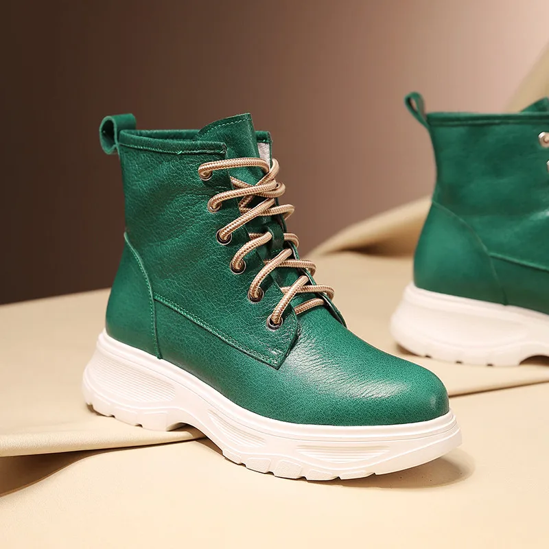 ASUMER/Большой размер 34-43, модные осенне-зимние сапоги из натуральной кожи женские ботильоны на шнуровке с круглым носком женские сапоги на плоской подошве на платформе
