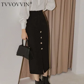 

Skirt Button Split Solid Women 2020 Autumn Casual Fashion New Style Temperament All Match High Waist Women Clothes ZP2915