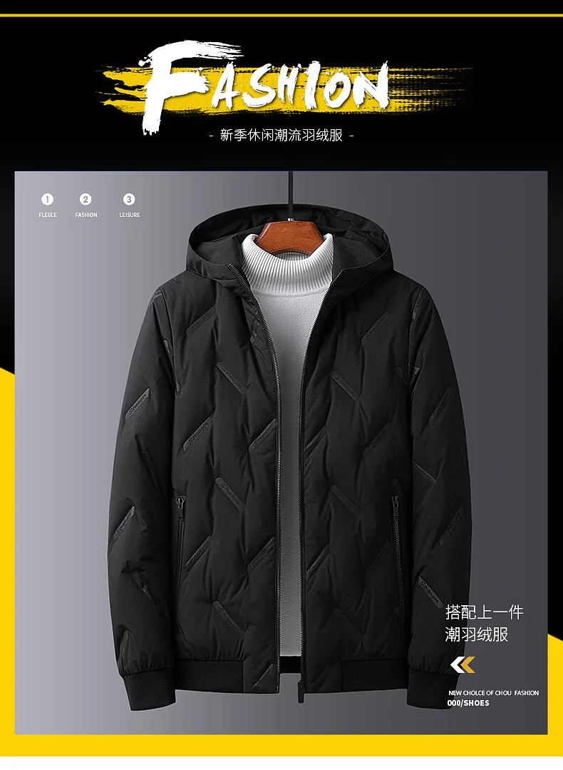 New Style MEN'S down Jacket Korean-style Youth Trend Thick down Jacket Coat Casual Black And White with Pattern Cotton-padd