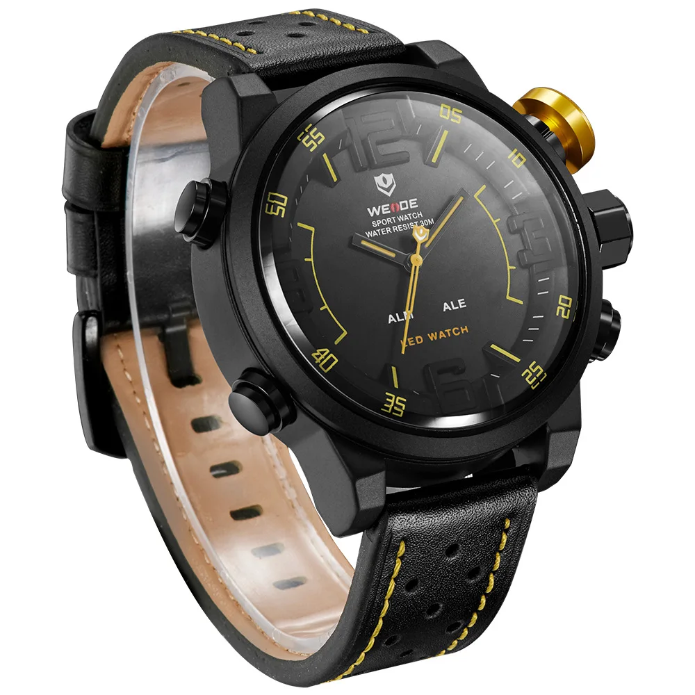 homens led moda duplo movimento grande dial cinto relógio