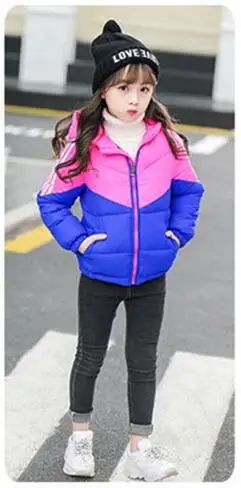 Pink Blue Новые зимние детские пуховики и парки, От 3 до 12 лет, теплая верхняя одежда в европейском стиле для мальчиков и девочек, ветронепроницаемые пальто с капюшоном для детей, зимняя одежда - Цвет: Pink Blue