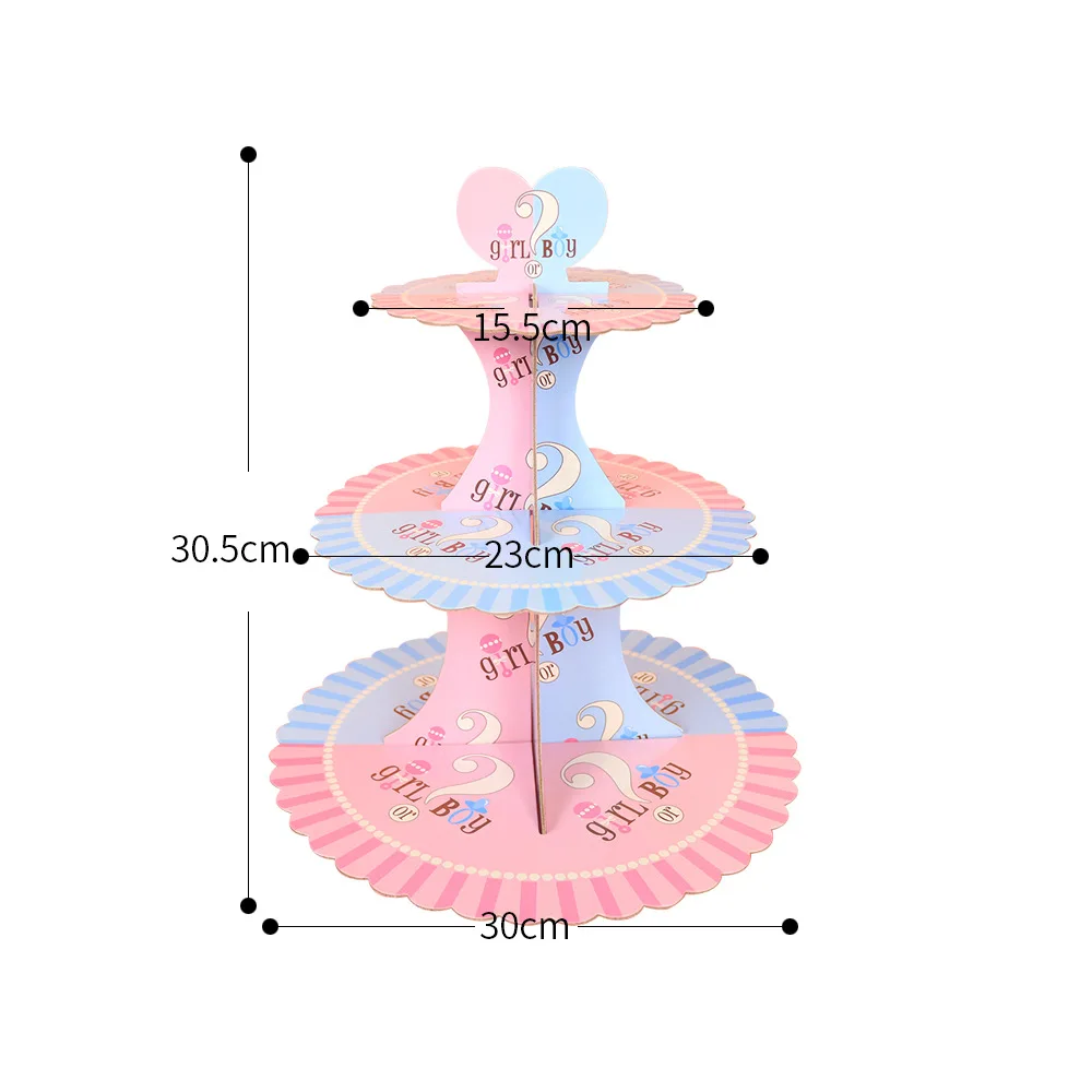 3 Tier Gender Reveal Party Cake Stand Baby Shower Birthday Party Decoration Three-layer Cardboard Cupcake Dessert Holder