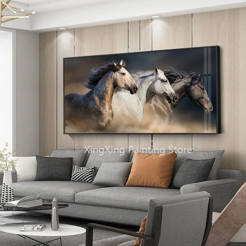 5D DIY Diamond Painting Black And White Running Horse Canvas Art Animal Wall Pictures For Living Room Home Decor | Дом и сад