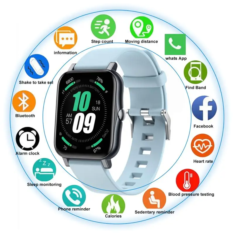 1.7 Inch Smart Watch IP68 Waterproof APP Sports Model Pedometer Heart Rate Body Temperature Monitor Full Touch Screen Smartwatch