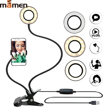 

MAMEN Photo Studio Video Selfie Ring Light LED Photography Lighting Cell Phone For Youtube Live Stream Makeup With Phone Holder