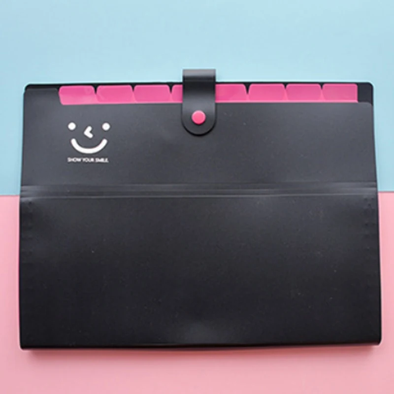 BK-L Cute Smile Face 8 Grids Organ Bag A4 Document Bags Organizer Paper Holder Business Expanding File Folder Office School Supplies - Цвет: BK-L