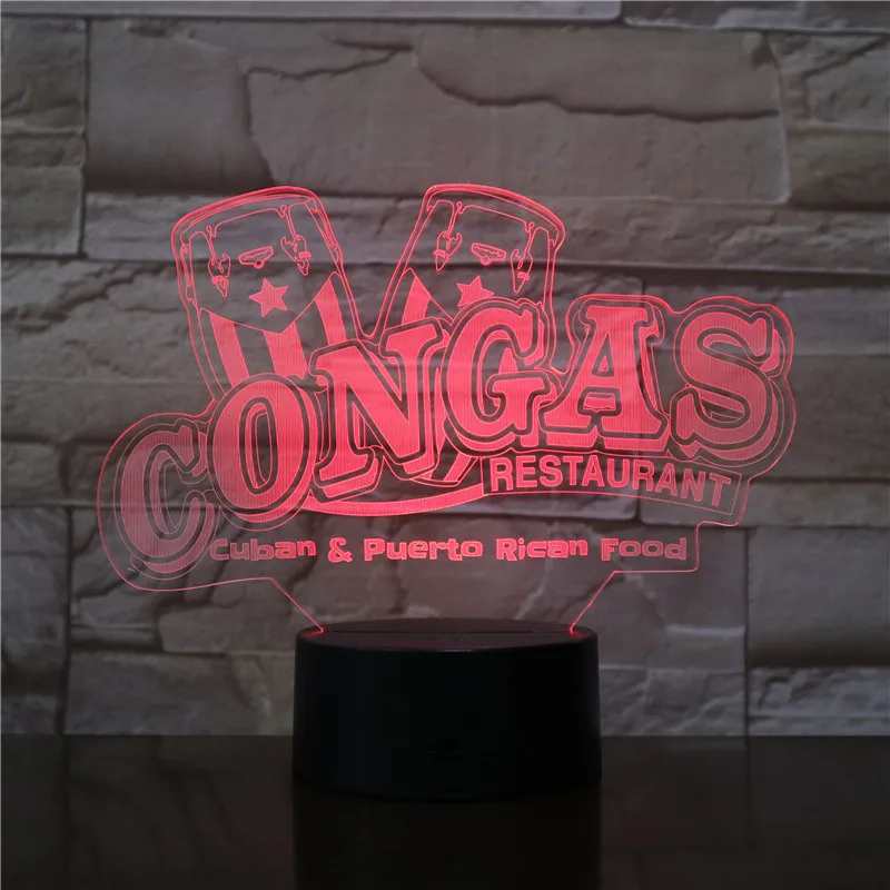 3D лампа Congas для ресторана, прекрасный подарок для детей, сенсорный датчик для украшения гостиной, атмосферный светодиодный ночник, светильник