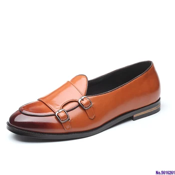 

Fashion Men Loafers 2020 New Handmade Retro Double Monk Buckle Straps Casual Shoes Men Moccasins For Men Leather Flats