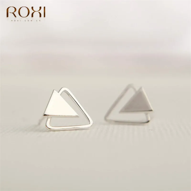 Серьги ROXI из стерлингового серебра 925 пробы для женщин, индивидуальные треугольные корейские сережки-шпильки, модные ювелирные изделия, геометрические серьги для девочек, подарок