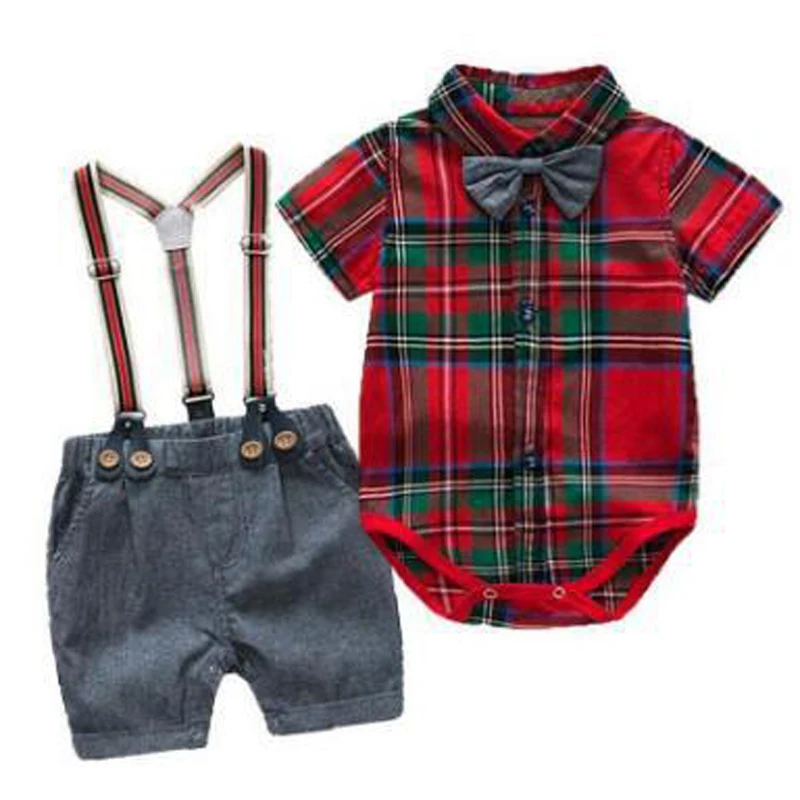 BabyChristmasOutfitsRedPlaidBabyBoyClothesSummerNewborn