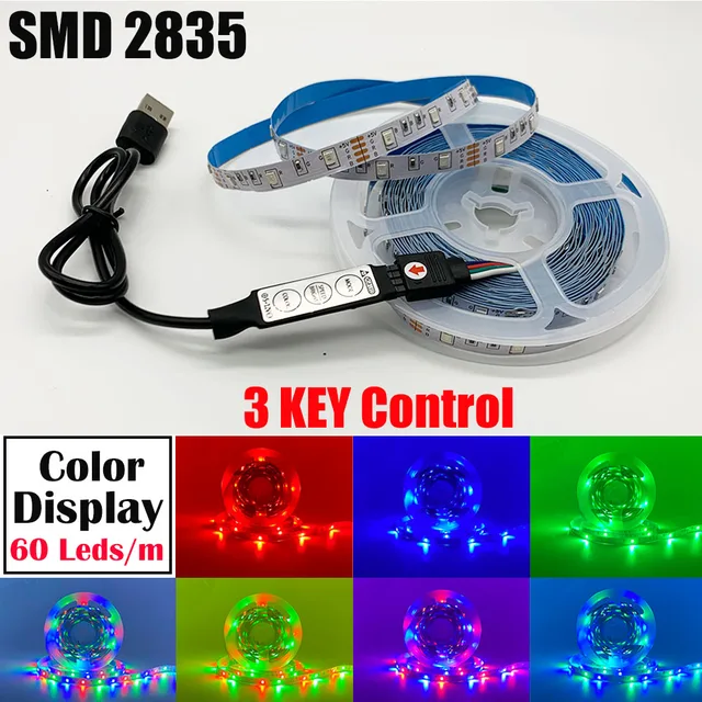 RGB LED Lights Strip Bluetooth Control USB 5050 2835 5V Flexible Lamp Tape Diode Festival Fita Bedroom Tira Luces PC TV Desk Luz 2835 3KEY