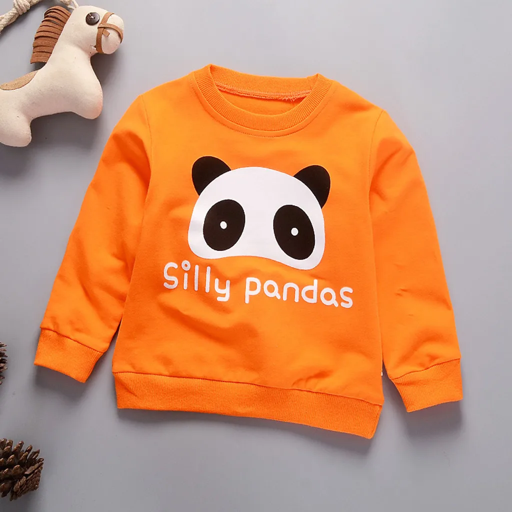 Свитер для малышей; зимние толстовки для малышей с принтом панды; повседневная детская одежда с длинными рукавами и круглым вырезом для маленьких мальчиков и девочек