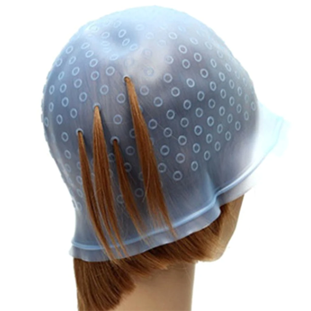 Reusable Silicone Dye Hat Hair Color Highlighting Hairdressing Cap + Hook Needle Frosting Dyeing Tools 