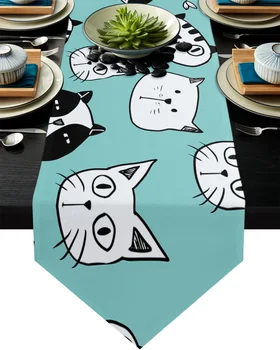 

Cute Cartoon Cat Table Runner Wedding Table Decoration Flower Cake Tablecloth Dining Table Decoration for Banquet
