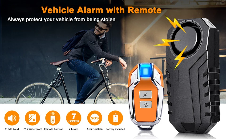Elecpow Remote Control Bike Alarm Waterproof Motorcycle Electric Bicycle Security 113dB Anti Lost Vibration Warning Alarm Sensor