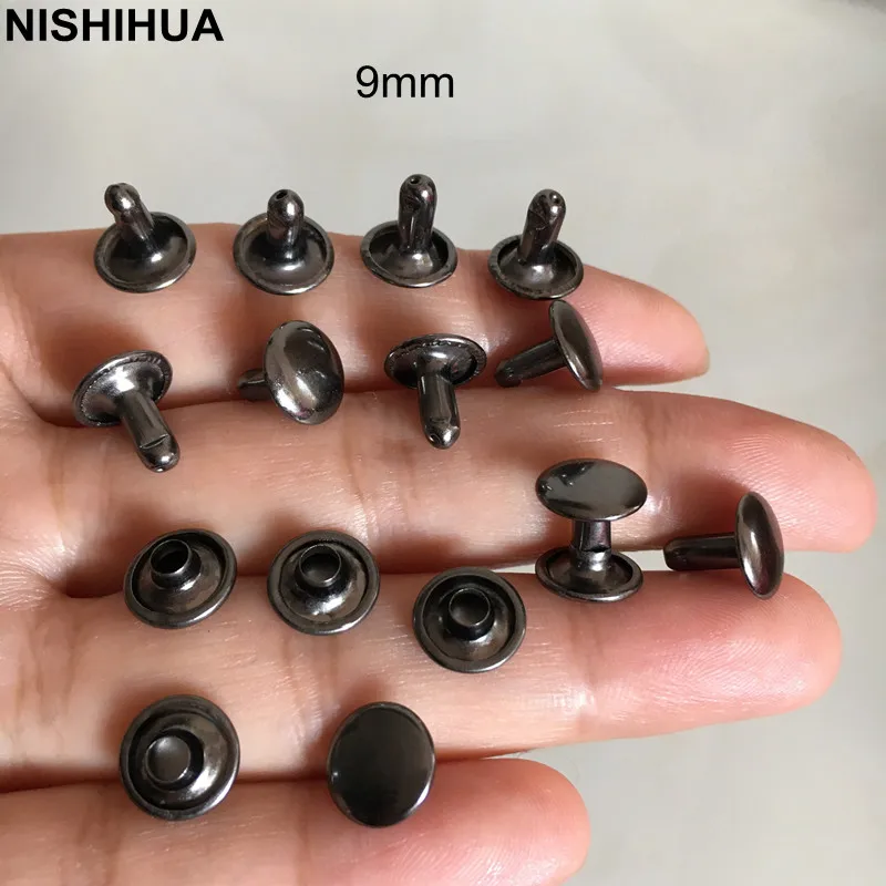 200 Set Of 9mm Rivet Stud Rapid Rivets Black Gunmetal,double Caps Rivet Spike,round Double Sides