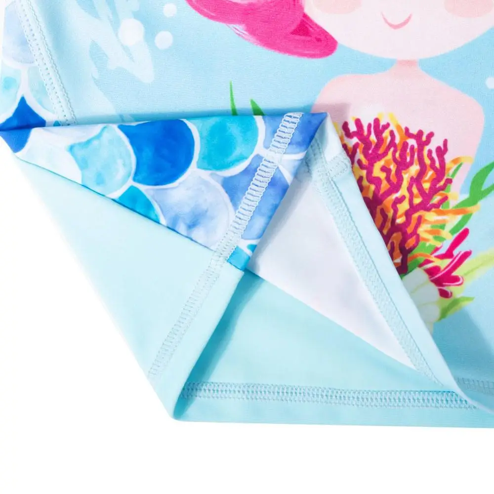 BAOHULU Blue Cartoon Girls Swimwear with Skirt Short Sleeve UPF50+ Swimsuit for Girls Kids 3-12Y Children Swimwear Beachwear