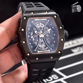 

Classic New Rubber Men Watch Sapphire Automatic Mechanical Rose Gold Red Black Blue Tourbillion Stainless Steel Sport Fiber