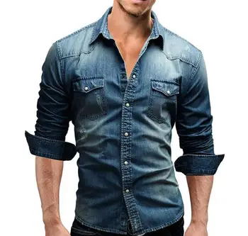 

Zogaa Denim Shirt Men's Cotton Jeans Shirt Fashion Autumn Long Sleeve Slim Cowboy Shirt Stylish Cool Lapel Tops Asian Size M-3XL