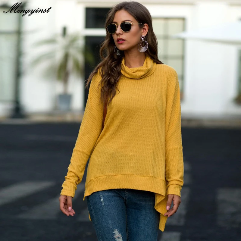 

2020 Spring Women's Fashion Scarf Collar Jumper Sweater Female Casual Long Sleeve Loose Office Lady Irregular Knitting Pullover