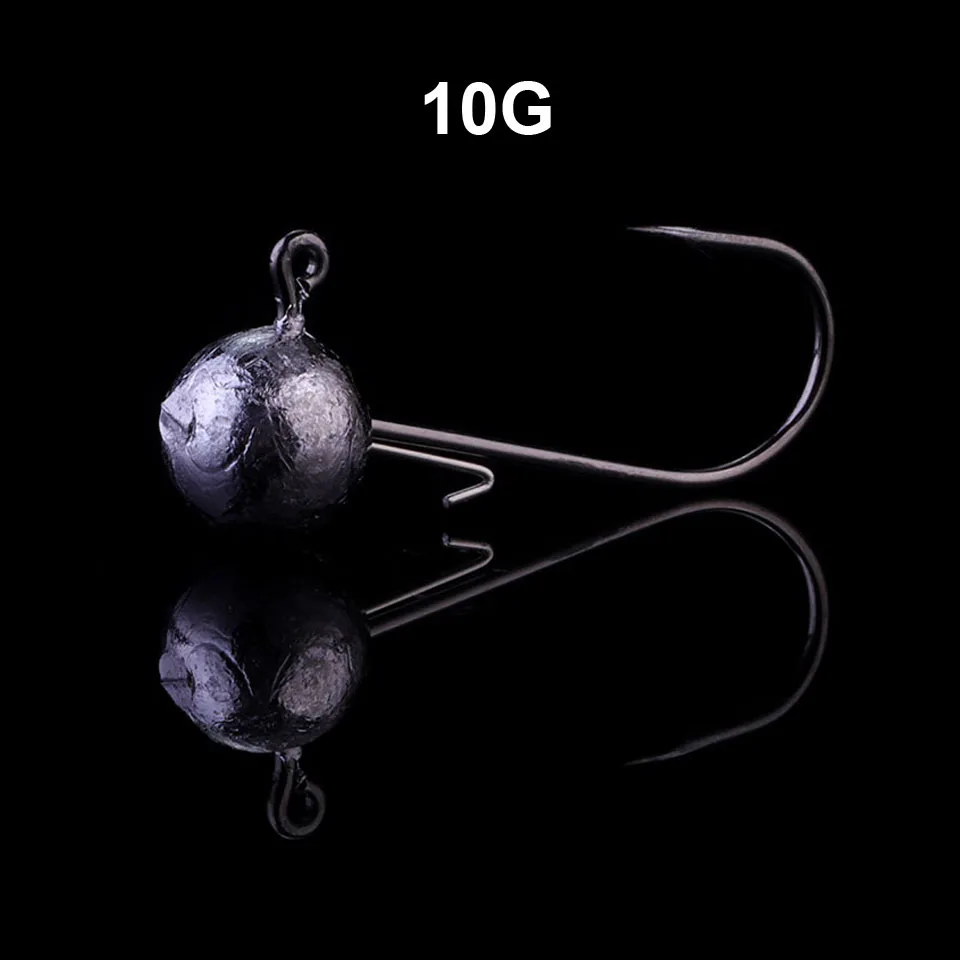 10g Ходячая рыба, 5 шт./лот, свинцовая головка, крючок для джига, 3,5 г, 5 г, 7 г, 10 г, круглый шар, крючок для джига с головкой, без отжима, длинный хвостовик, головка джига для мягкого червя - Цвет: 10g
