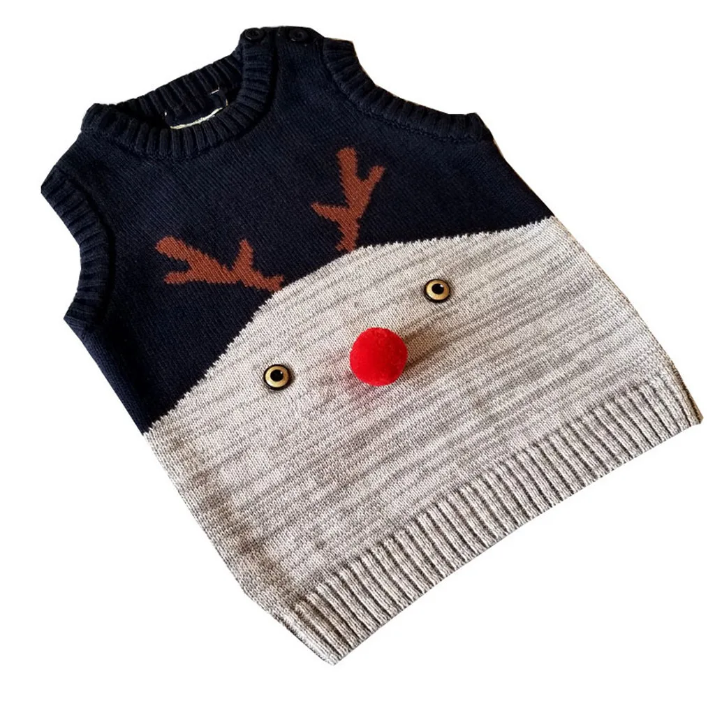 Зимний свитер с рождественским оленем для маленьких мальчиков и девочек; вязаный теплый жилет; свитера для мальчиков; свитер для малышей; одежда для маленьких девочек; pull fille