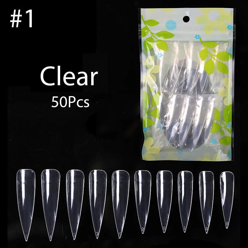 Clear 50pcs Накладные советы для наращивания ногтей, полное покрытие, инструменты для маникюра, прозрачный натуральный белый, смешанные цвета, дизайн для ногтей - Цвет: Clear 50pcs