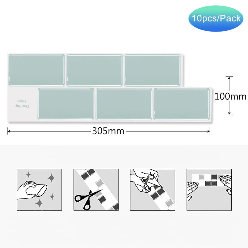 10 sheets Small Subway Tiles Strip Self Adhesive Waterproof 