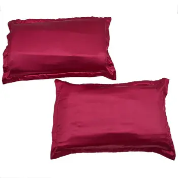 

Professional Set of 2 Super Soft Satin Silk Pillowcase Organza Protection Pouch 48 x 74cm wine red