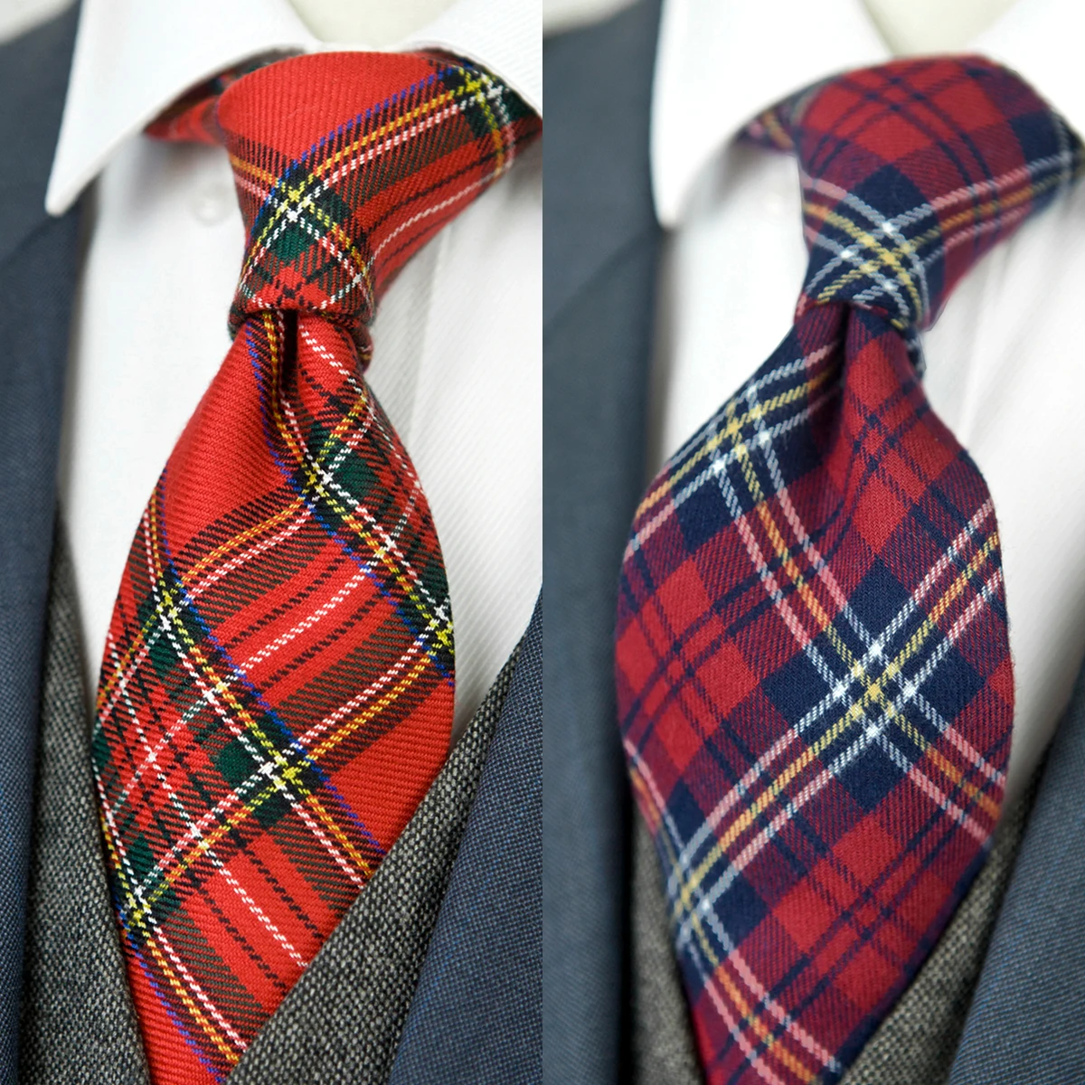 Neck Tie Checked Plaid Scottish Tartan Red Crimson Gray Grey Green Yellow Blue Mens for Men Suit Gift