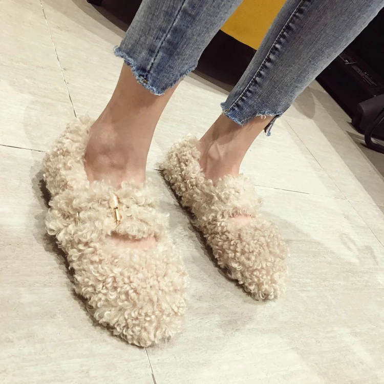 MIULAMIULA Brand Designer Winter New Luxury Soft Bottom Real Rabbit Hair Round Toe Flats Shoes Women Slip On Loafers Casual