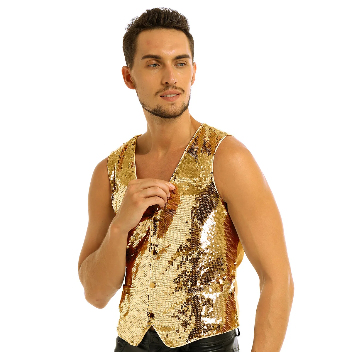 Gold Iiniim модные вечерние Клубные костюмы для мужчин Slim Fit костюм с пайетками жилет на пуговицах Формальное Деловое платье Костюм отдельный жилет - Цвет: Gold